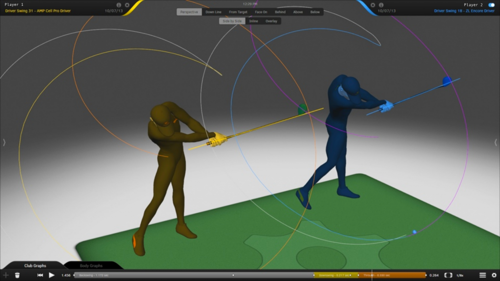 Comparison graphic of two golfers' motion capture sequence