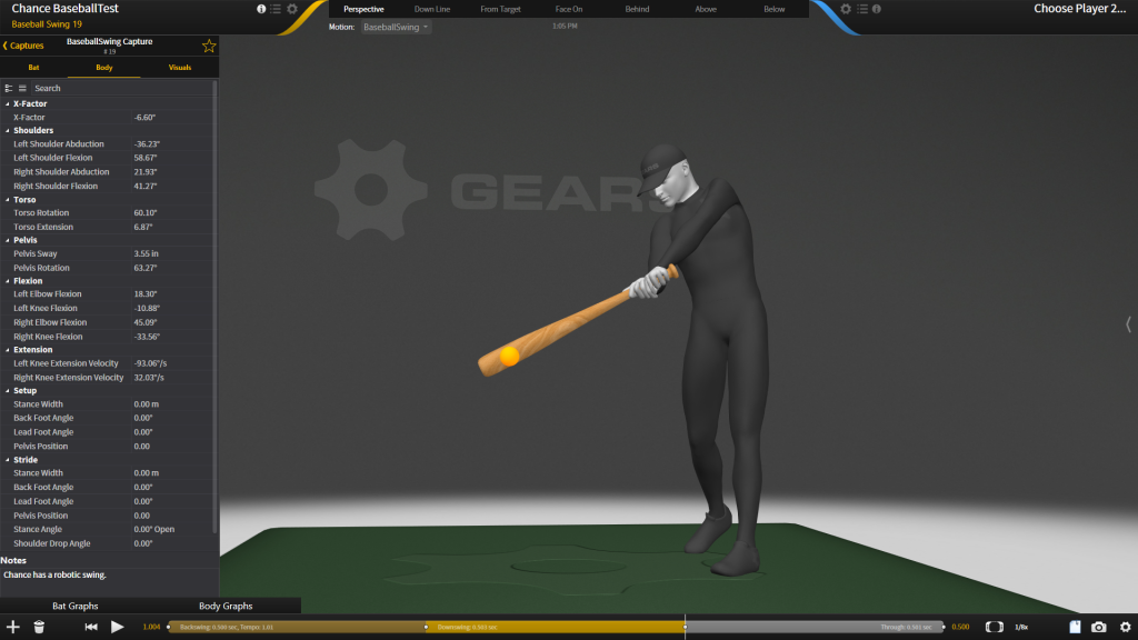 Baseball swing biomechanics in contact phase 