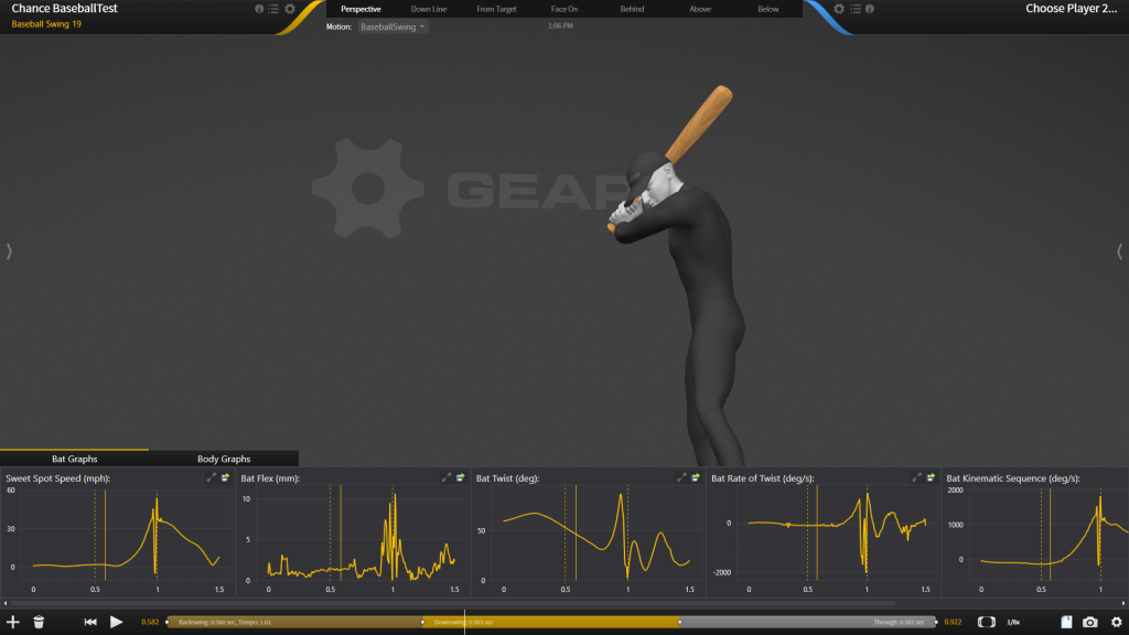 baseball swing kinematics of animated man with baseball bat