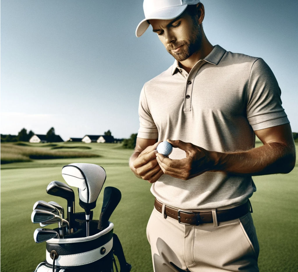 professional golfer analyzing golf ball